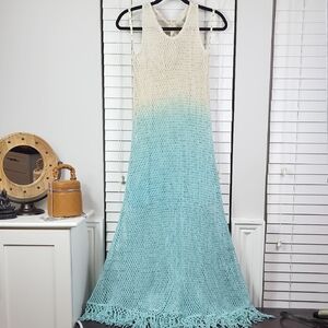 Z&L Crochet Ombre Maxi Dress in Cream to Aqua. Sizes/M